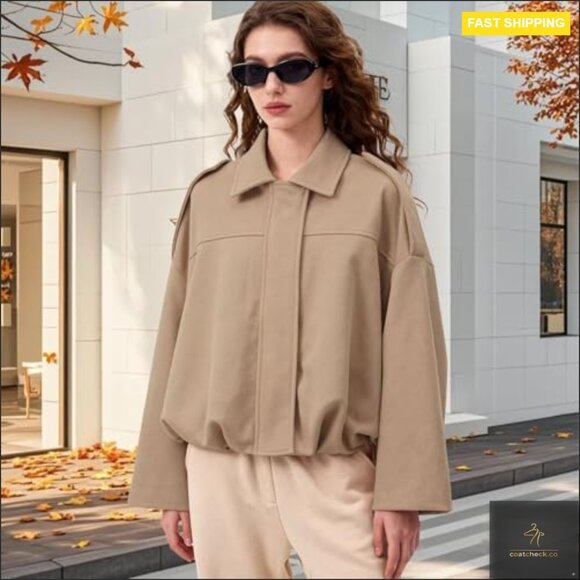 Oversized Faux Suede Bomber Jacket Batwing Sleeves Zip Up Streetwear - Picture 5 of 5